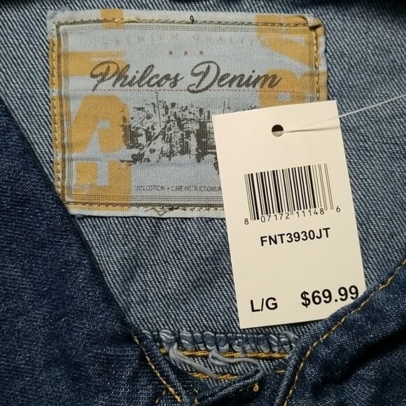 Philcos Denim Men's Jacket Size L Medium Wash Trucker Western - Picture 4 of 6